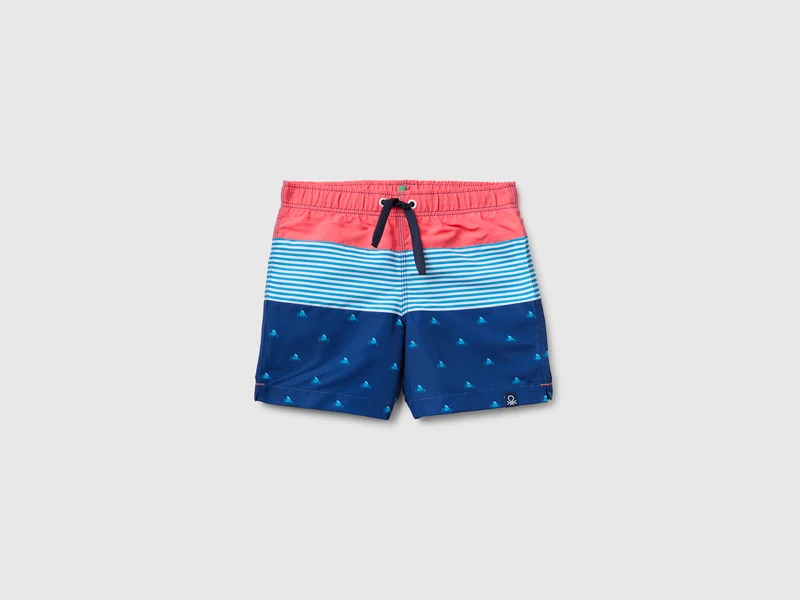 Farbblock-Badeboxershorts mit Prints
