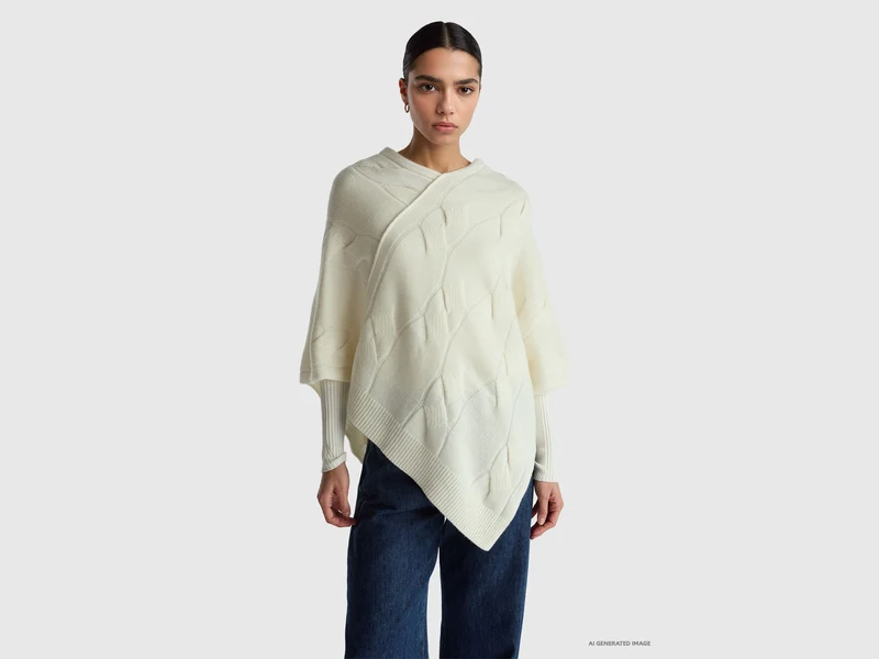 Cape mit Rautenmuster aus reinem Kaschmir