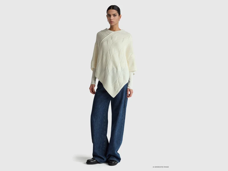 Cape mit Rautenmuster aus reinem Kaschmir