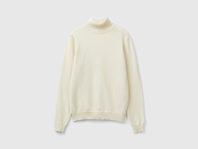 Cremefarbener Rollkragenpullover aus reiner Merinowolle