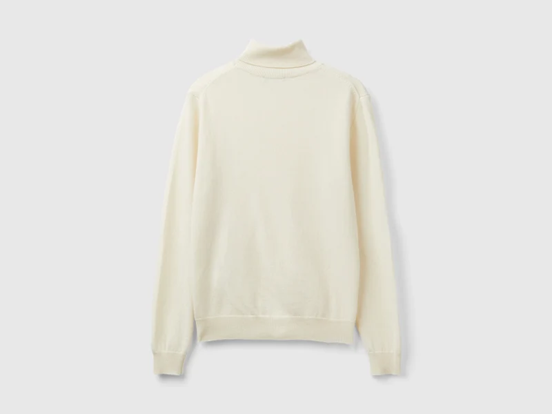 Cremefarbener Rollkragenpullover aus reiner Merinowolle