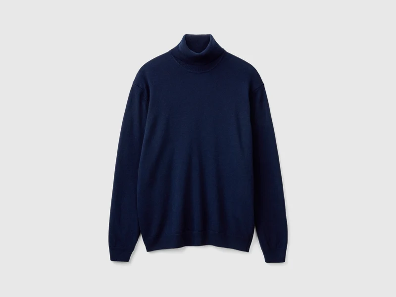 Dunkelblauer Rollkragenpullover aus reiner Merinowolle