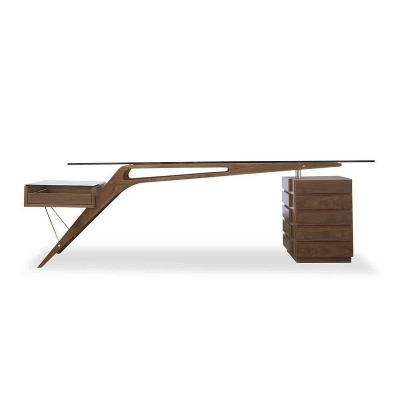 Walnut Protractor Desk - Modern Office Decor