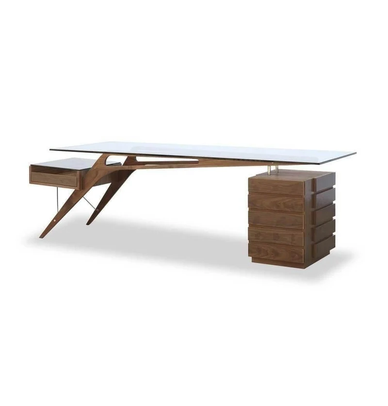 Walnut Protractor Desk - Modern Office Decor