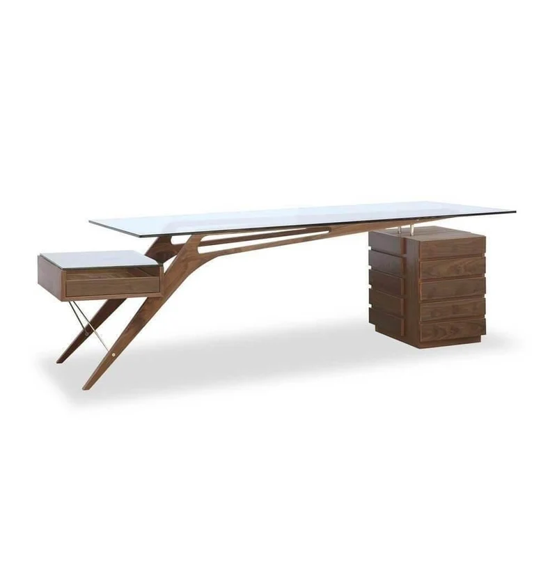 Walnut Protractor Desk - Modern Office Decor