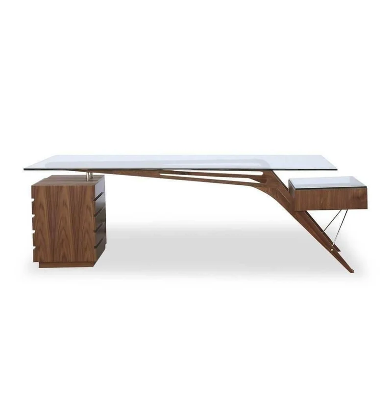 Walnut Protractor Desk - Modern Office Decor