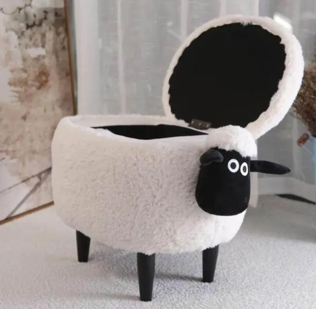 Fluffy Sheep Ottoman - Cute Kids Storage Organizer