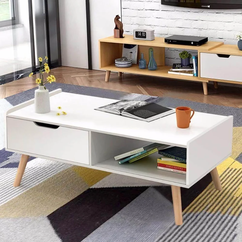 Modern White Wood Coffee Table with Storage - Functional Furniture