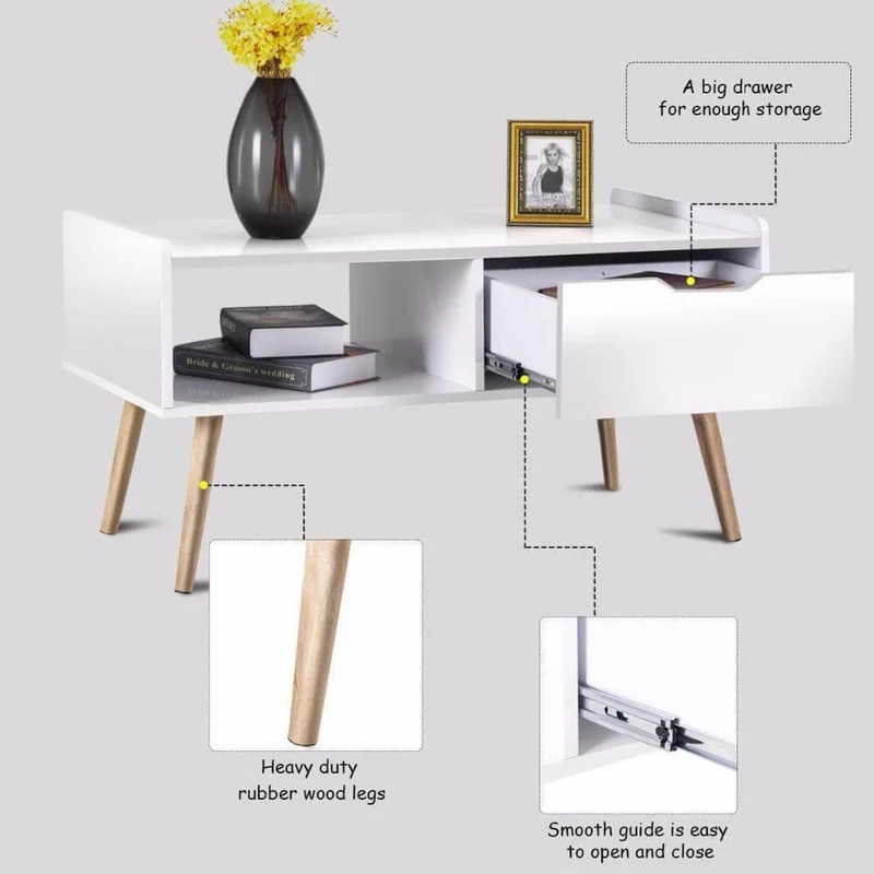 Modern White Wood Coffee Table with Storage - Functional Furniture