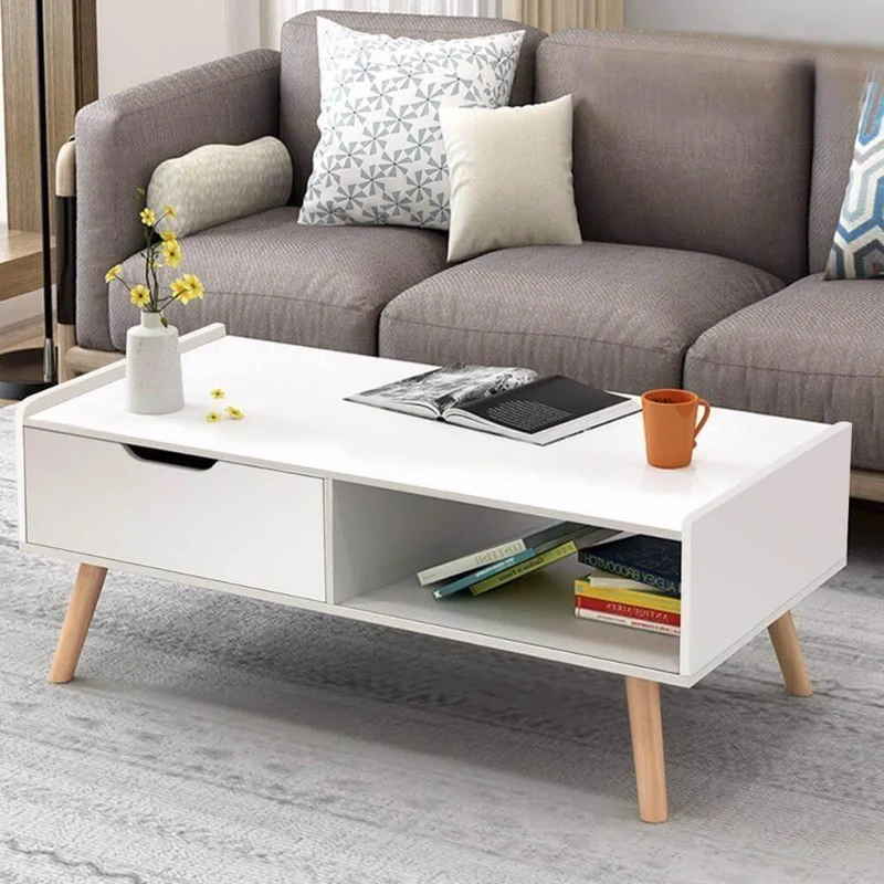 Modern White Wood Coffee Table with Storage - Functional Furniture