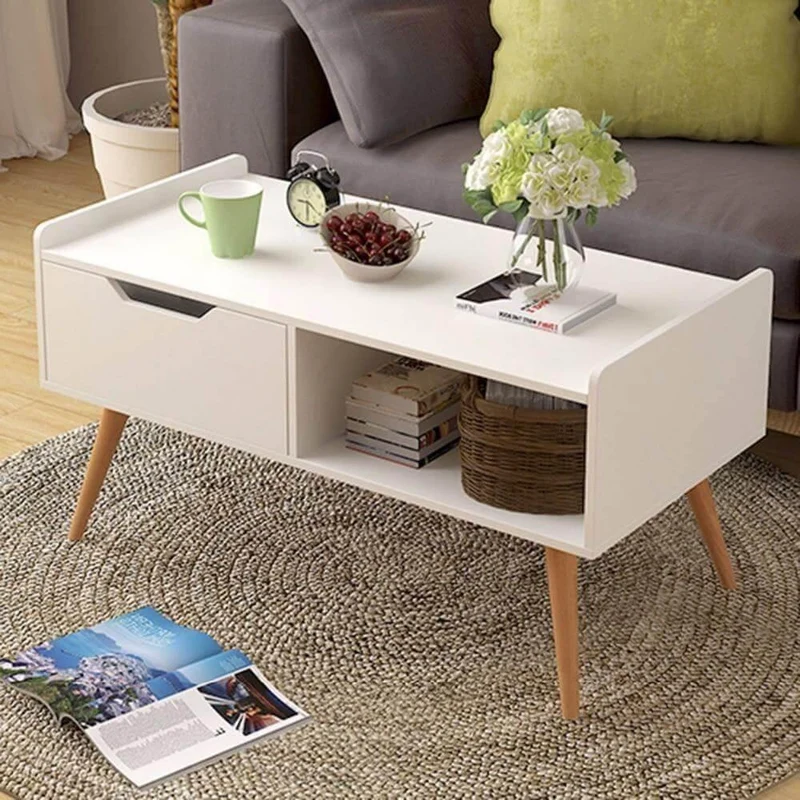 Modern White Wood Coffee Table with Storage - Functional Furniture