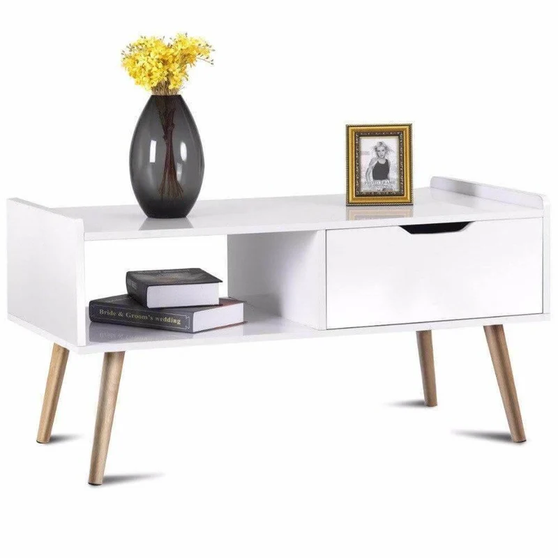 Modern White Wood Coffee Table with Storage - Functional Furniture