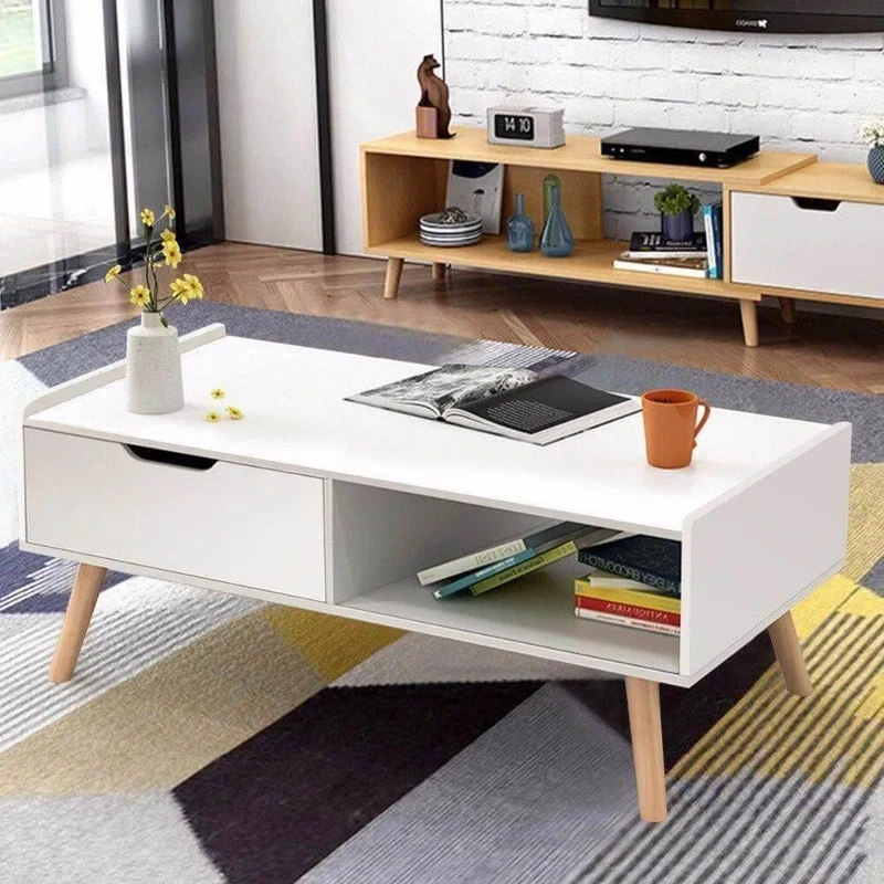 Modern White Wood Coffee Table with Storage - Functional Furniture