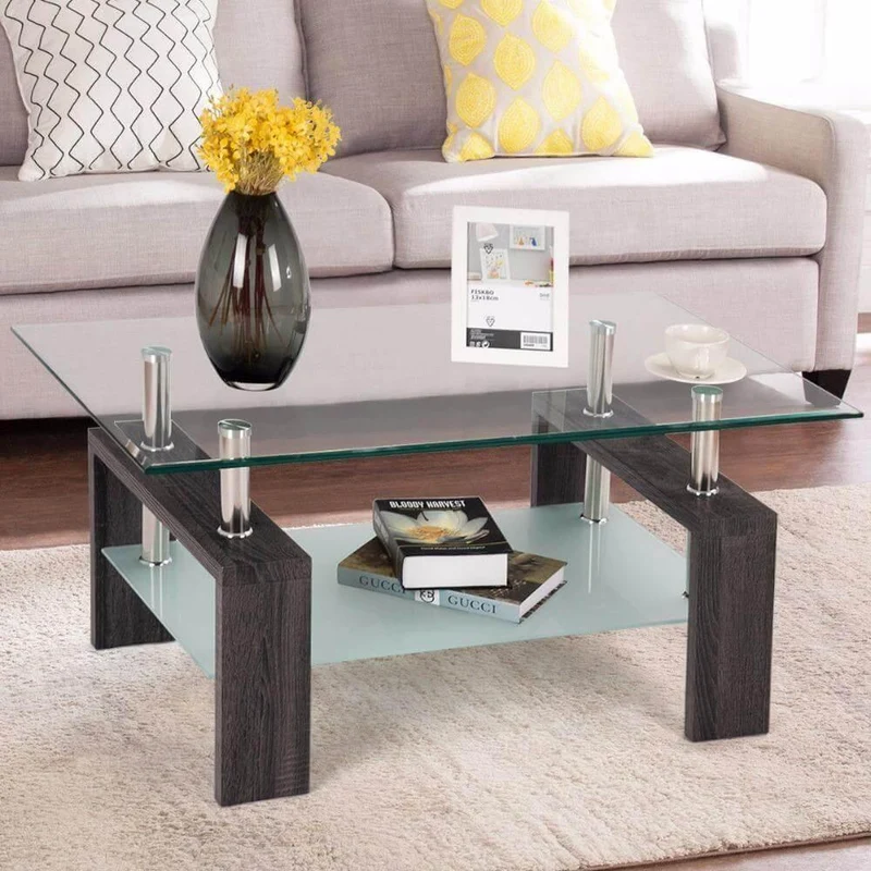 Tempered Glass Coffee Table - Modern Rectangular Design with Storage