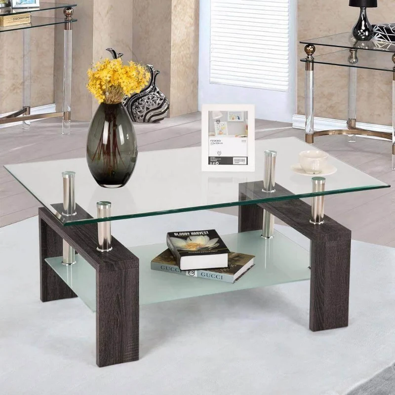 Tempered Glass Coffee Table - Modern Rectangular Design with Storage