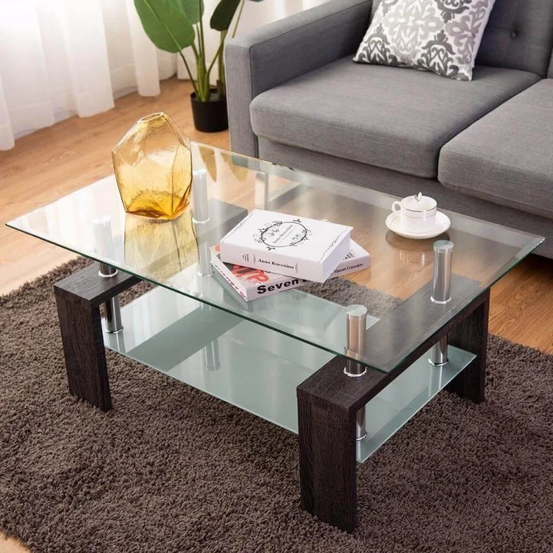 Tempered Glass Coffee Table - Modern Rectangular Design with Storage
