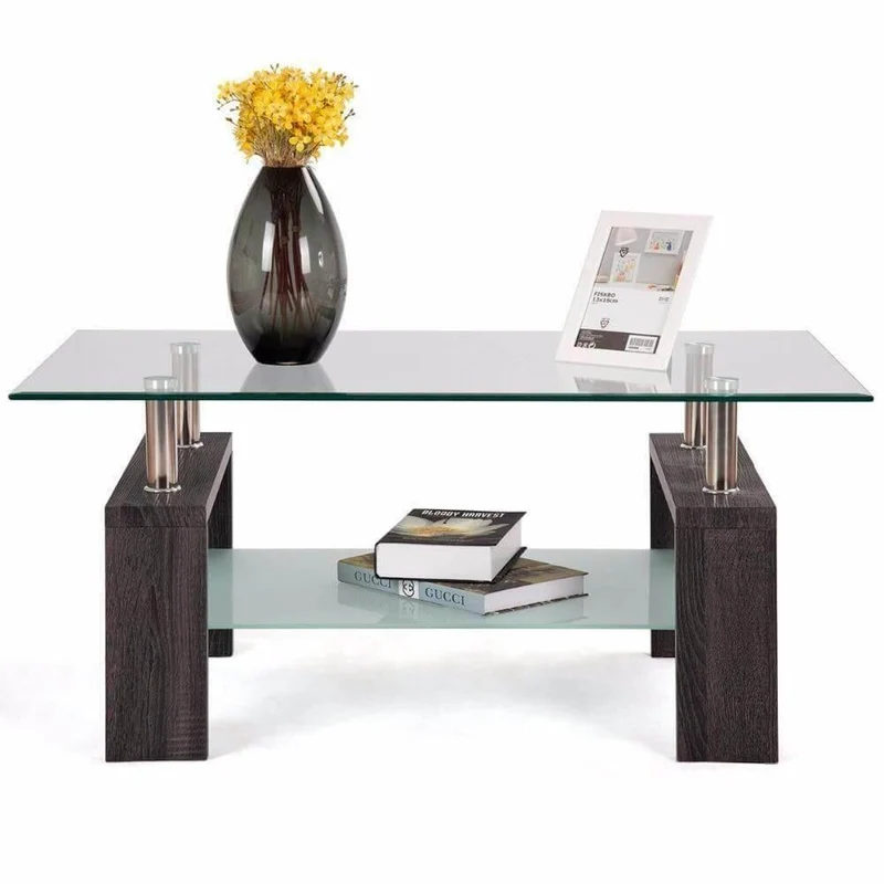 Tempered Glass Coffee Table - Modern Rectangular Design with Storage