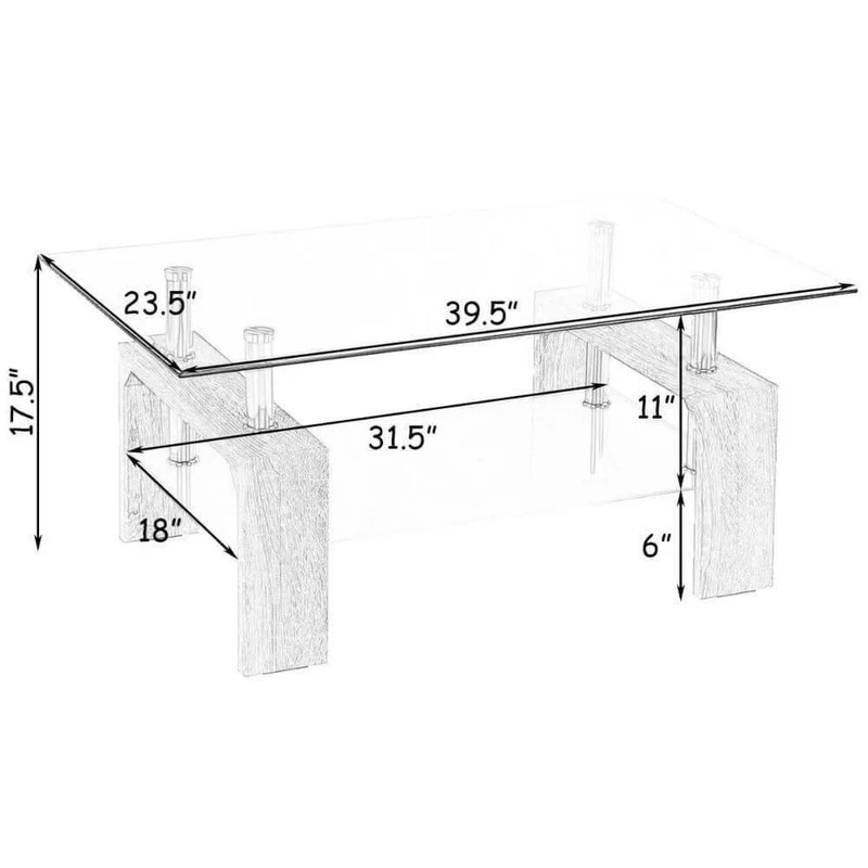 Tempered Glass Coffee Table - Modern Rectangular Design with Storage