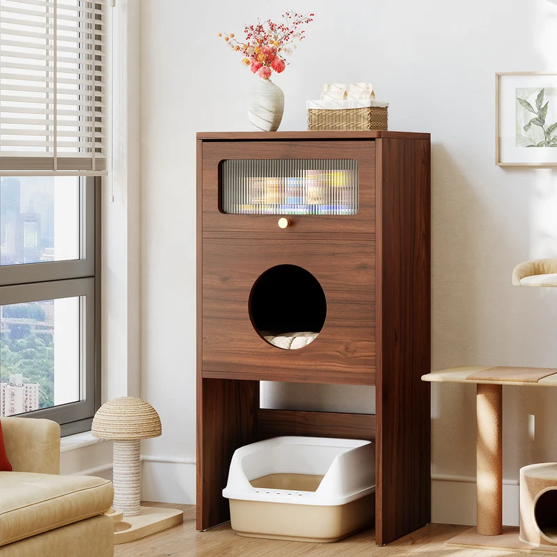 Tribesigns Katzenhaus Möbel mit Stauraum – Katzenklo Schrank & Beistelltisch 2-in-1, Indoor Katzenmöbel für kleine Wohnungen