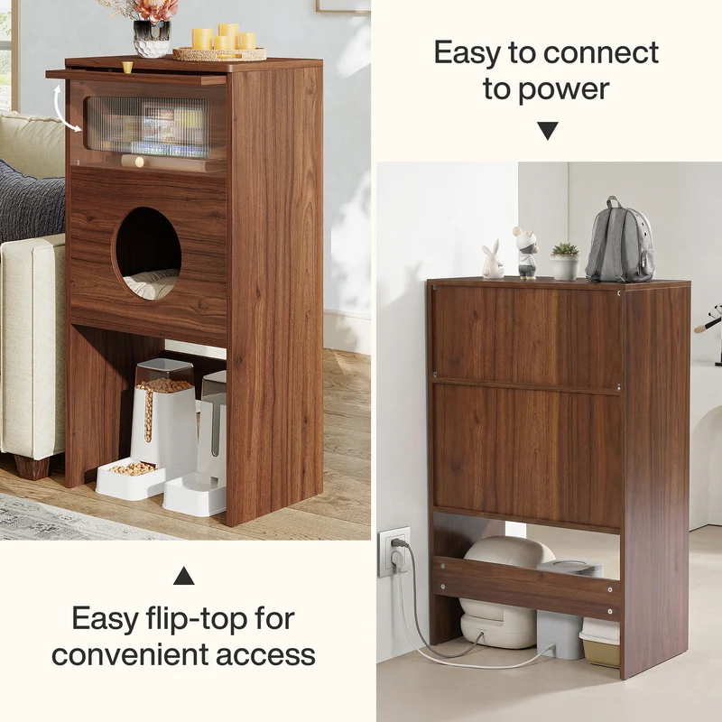 Tribesigns Katzenhaus Möbel mit Stauraum – Katzenklo Schrank & Beistelltisch 2-in-1, Indoor Katzenmöbel für kleine Wohnungen