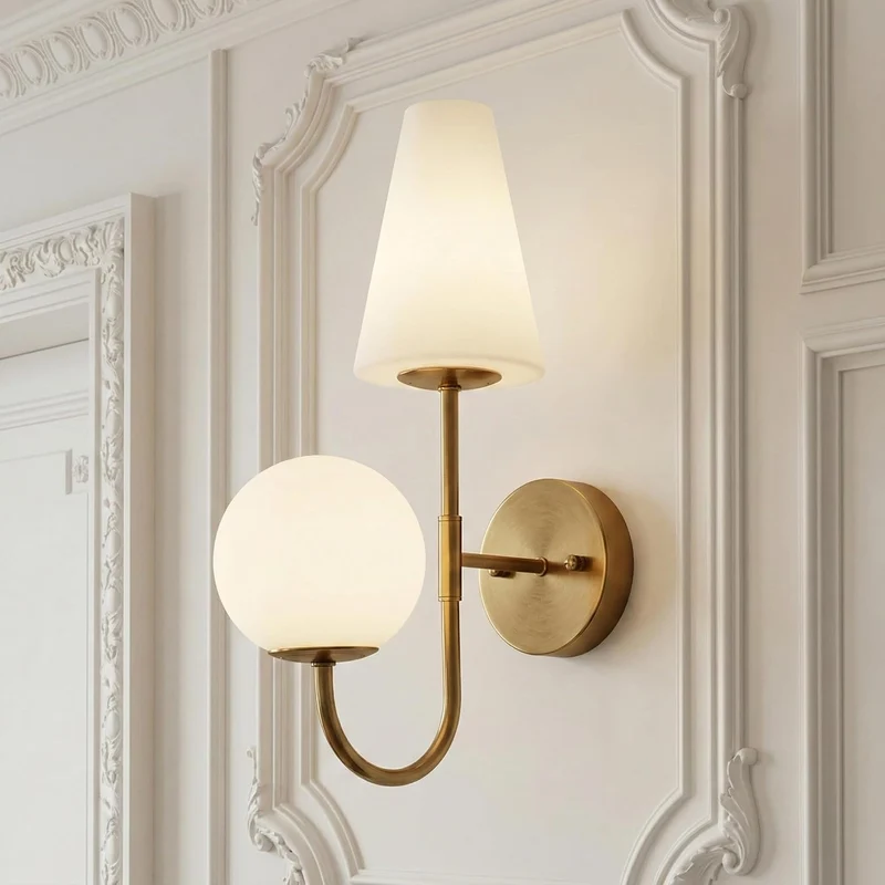 Tribesigns Goldene Wandleuchte Innen – Vintage Wandlampe mit Milchglas, 2×E14 inkl. Leuchtmittel, für Schlafzimmer & Flur
