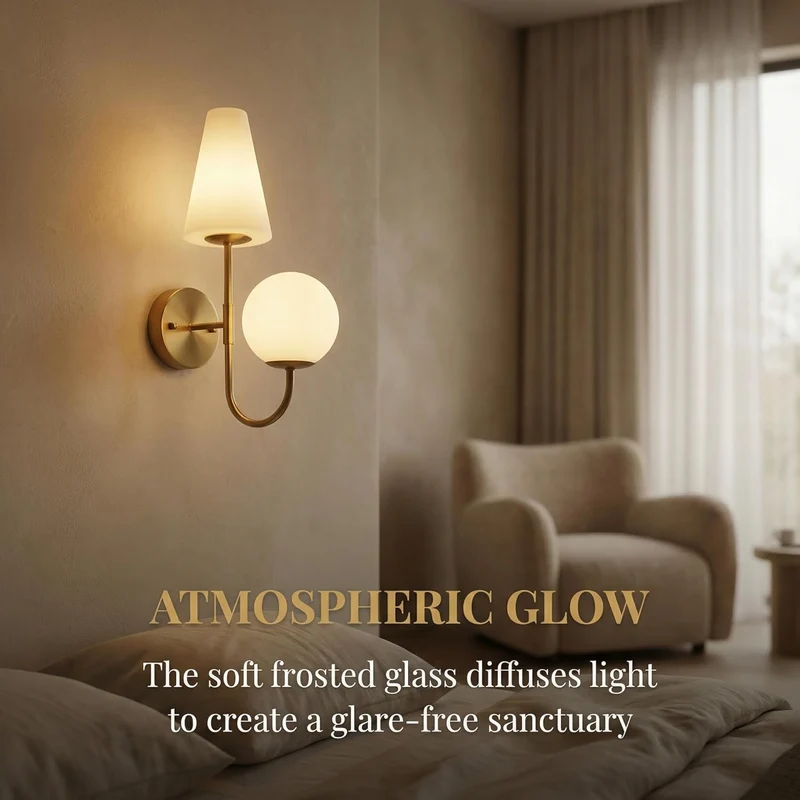 Tribesigns Goldene Wandleuchte Innen – Vintage Wandlampe mit Milchglas, 2×E14 inkl. Leuchtmittel, für Schlafzimmer & Flur