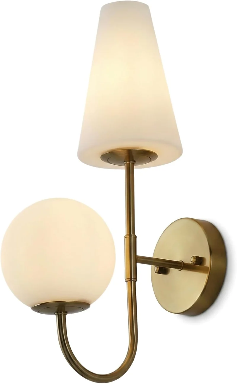 Tribesigns Goldene Wandleuchte Innen – Vintage Wandlampe mit Milchglas, 2×E14 inkl. Leuchtmittel, für Schlafzimmer & Flur