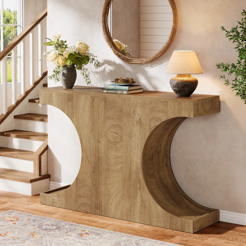 Tribesigns Schmaler Konsolentisch 105 cm im Landhausstil, Flurtisch mit C-Gestell, Sofatisch für Flur und Wohnzimmer