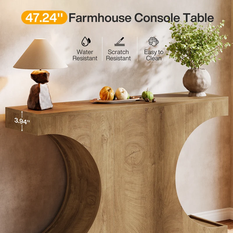 Tribesigns Schmaler Konsolentisch 105 cm im Landhausstil, Flurtisch mit C-Gestell, Sofatisch für Flur und Wohnzimmer