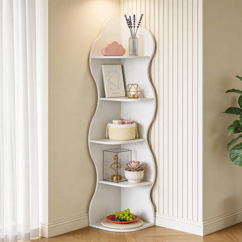 Tribesigns Eckregal 5 Ebenen, Modernes Bücherregal für Ecke, Geschwungenes Design, Hohes Standregal für Wohnzimmer