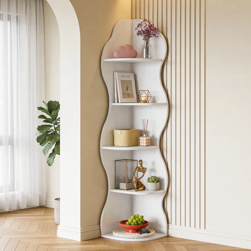 Tribesigns Eckregal 5 Ebenen, Modernes Bücherregal für Ecke, Geschwungenes Design, Hohes Standregal für Wohnzimmer