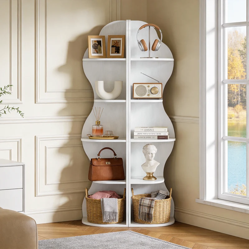 Tribesigns Eckregal 5 Ebenen, Modernes Bücherregal für Ecke, Geschwungenes Design, Hohes Standregal für Wohnzimmer