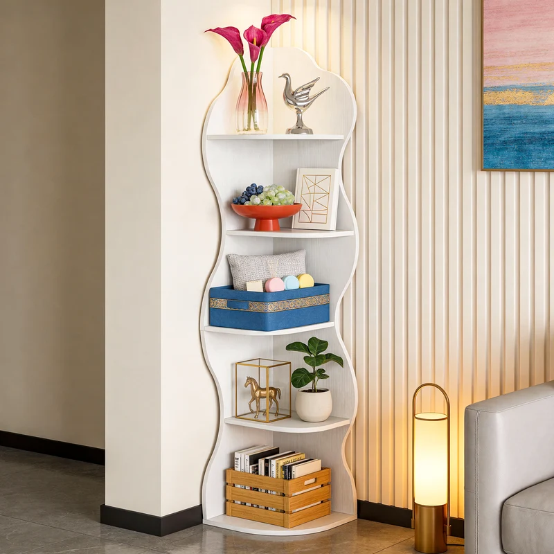 Tribesigns Eckregal 5 Ebenen, Modernes Bücherregal für Ecke, Geschwungenes Design, Hohes Standregal für Wohnzimmer