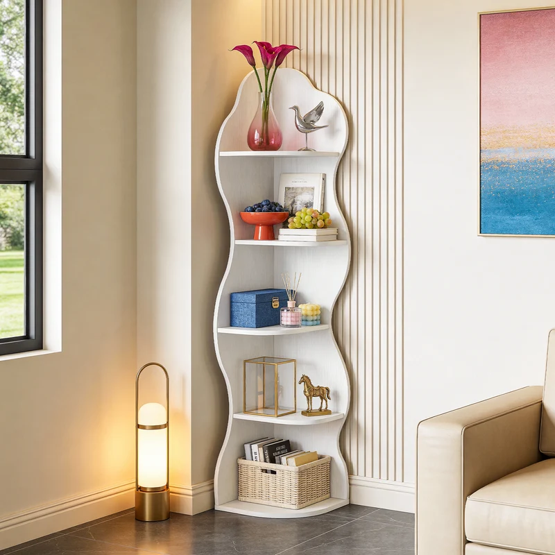 Tribesigns Eckregal 5 Ebenen, Modernes Bücherregal für Ecke, Geschwungenes Design, Hohes Standregal für Wohnzimmer