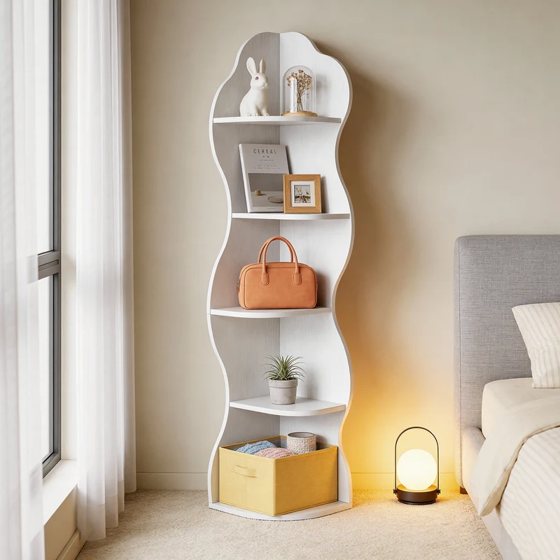 Tribesigns Eckregal 5 Ebenen, Modernes Bücherregal für Ecke, Geschwungenes Design, Hohes Standregal für Wohnzimmer