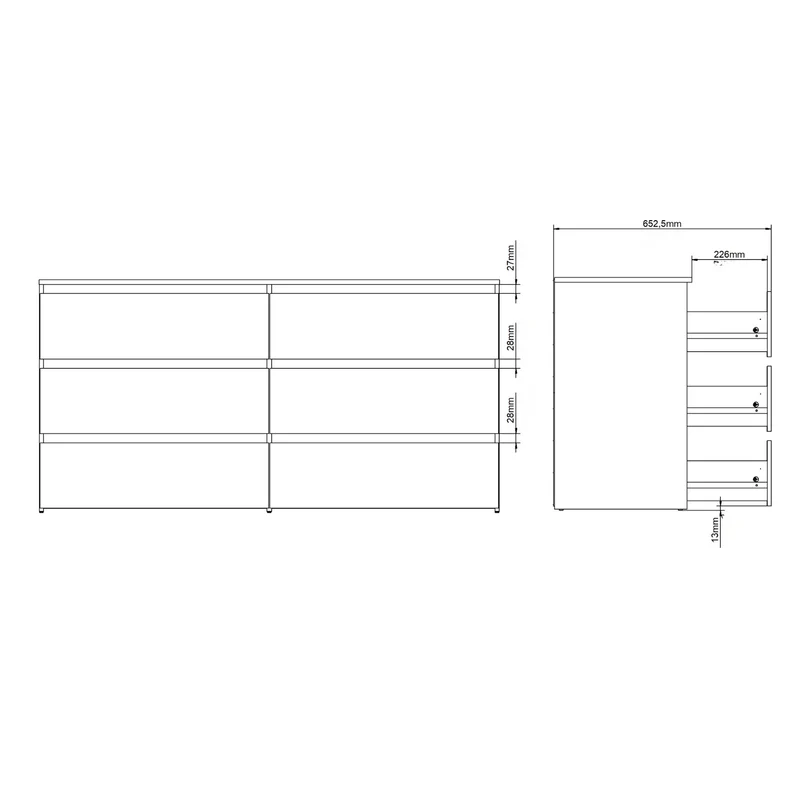 Maise Kommode 70x138x41 cm mit 6 Schubladen in weiß
