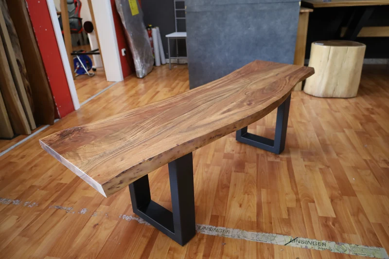 Sitzbank Bank + Massivholz Akazie + Echte Baumkante 140cm Breit