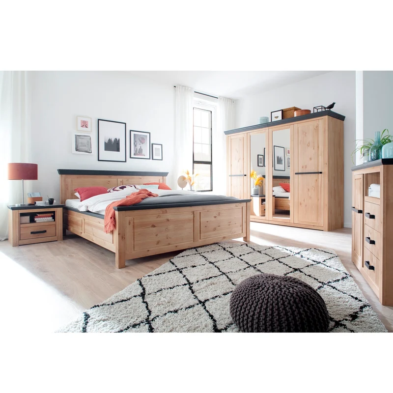 Kleiderschrank 3 trg. Kiefer massiv eichefarbig - Lundt