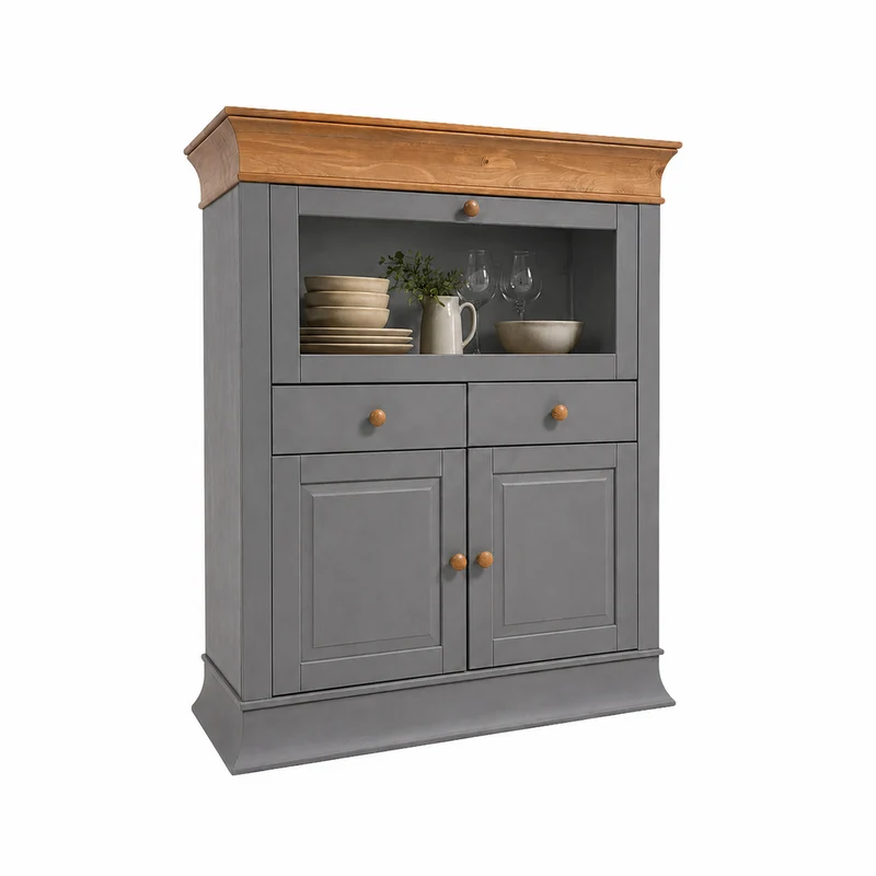 Barschrank Kiefer massiv grau antik - Boston