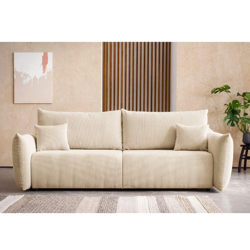 Schlafsofa mit Bettkasten Bezug Cord beige - Mavas