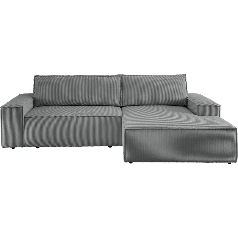 Ecksofa mit Schlaffunktion + Bettkasten Cord grau - Sherwood