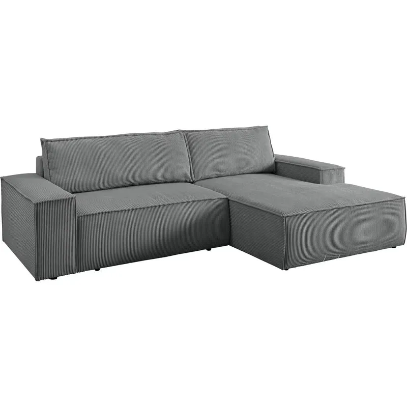 Ecksofa mit Schlaffunktion + Bettkasten Cord grau - Sherwood