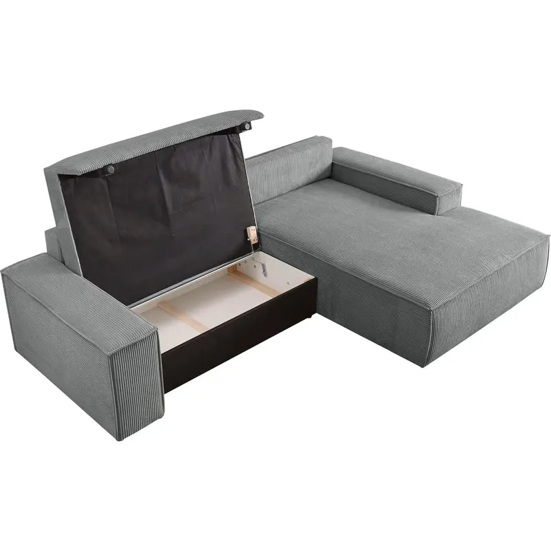 Ecksofa mit Schlaffunktion + Bettkasten Cord grau - Sherwood