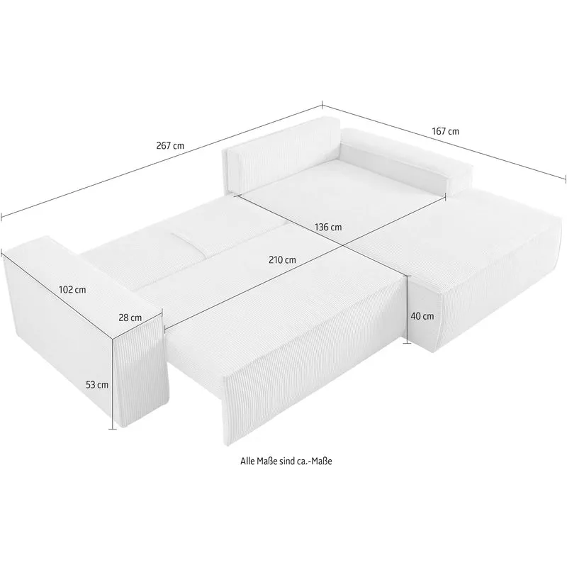 Ecksofa mit Schlaffunktion + Bettkasten Cord grau - Sherwood