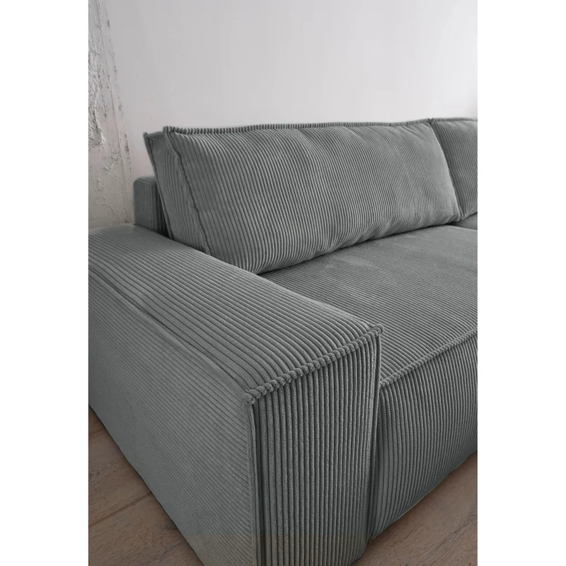 Ecksofa mit Schlaffunktion + Bettkasten Cord grau - Sherwood