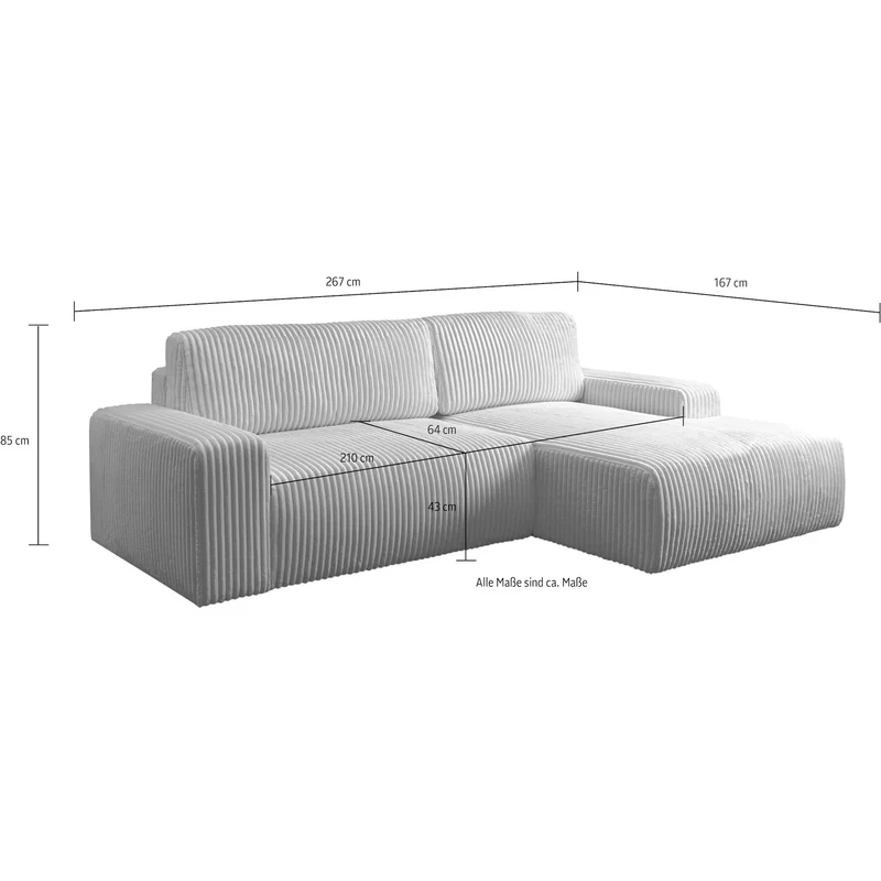 Ecksofa mit Schlaffunktion Breitcord beige - Bakels