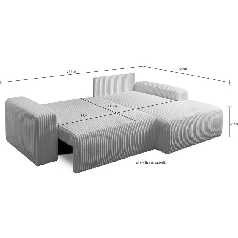 Ecksofa mit Schlaffunktion Breitcord beige - Bakels
