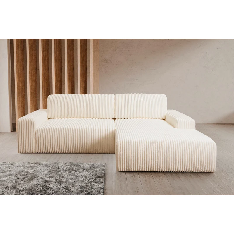 Ecksofa mit Schlaffunktion Breitcord beige - Bakels