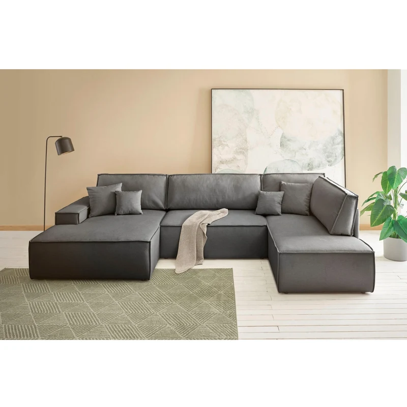 Wohnlandschaft mit Schlaffunktion anthrazit - FINNLEY