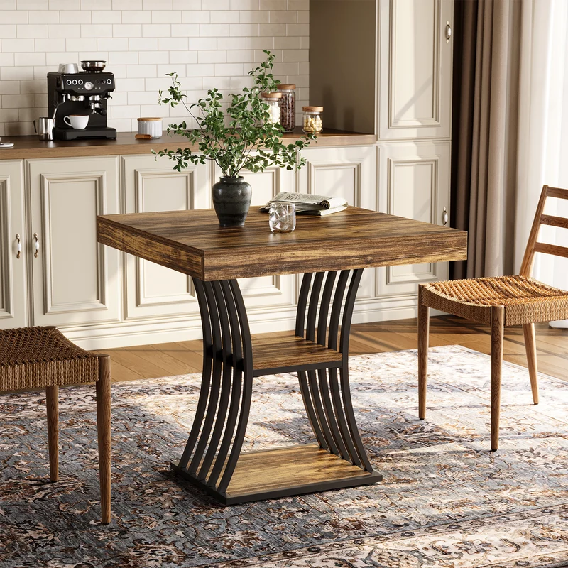 Tribesigns 80 cm Quadratischer Industrial Esstisch für 4 Personen, 2 Ablagefächer, Küchentisch für Wohnzimmer & Esszimmer